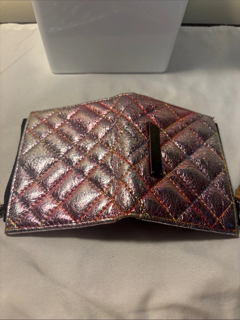 NWOT Kurt Geiger London Metallic Quilted Bifold Wallet Kensington - RARE